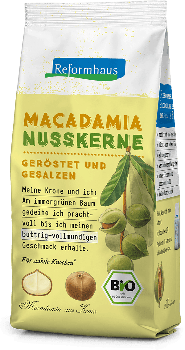 Macadamia Nusskerne geröstet : Reformhaus Produkt Packshot